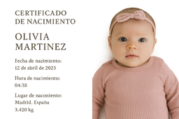 Certificado de nacimiento con foto